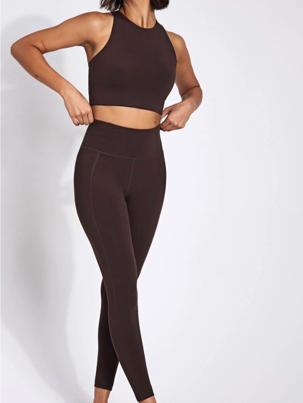 girlfriend collective Longline Sports Bra and Legging SET both small - Cocoa